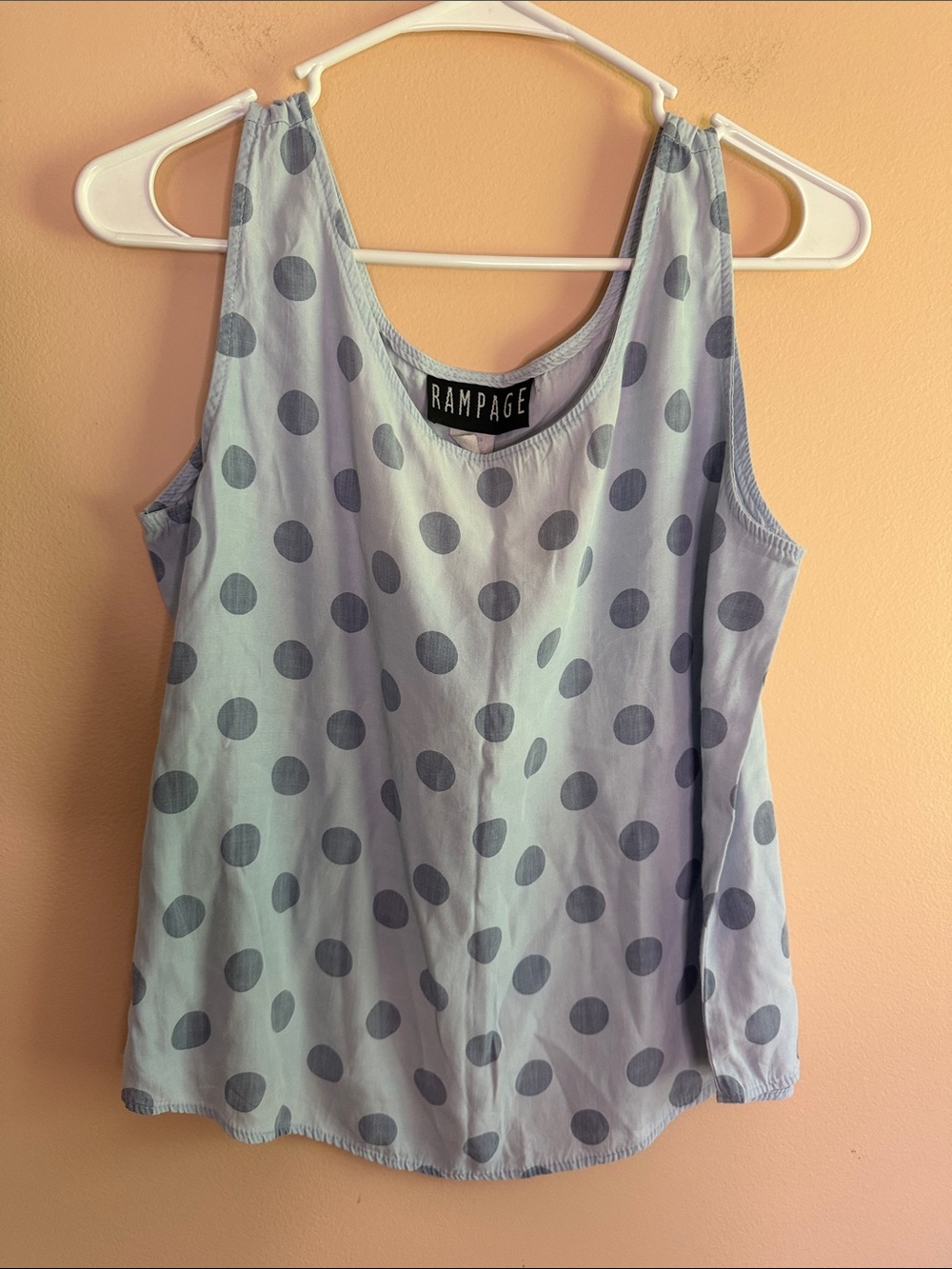 Rampage Light Blue Tank with Navy Polka Dots